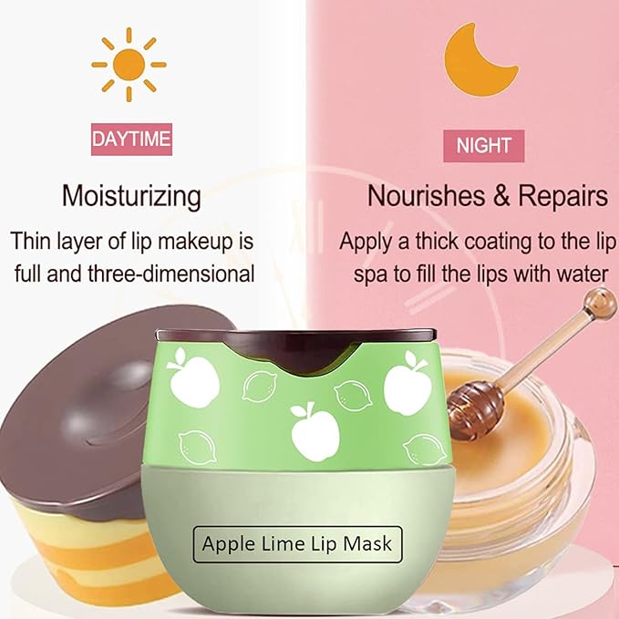 3 Pcs Bee Lip Balm Honey Pot,Strawberry&Honey&Apple Lime Lip Sleeping Mask Hydrating Prevention Dry and Cracked Lip Scrubs Exfoliator Lip Care,Lip Mask Overnight Reduces Lip Lines-VivaGrace Women