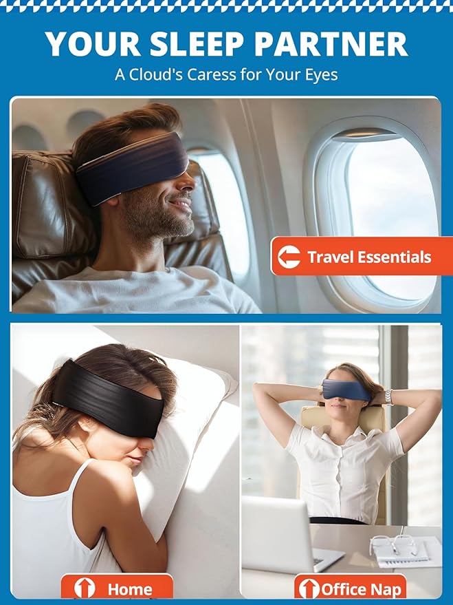 Sleep Mask, Eye Mask for Sleeping, Upgrade Ultra-Soft Blackout Eye Cover for Women Men, Wider Adjustable Strap for Side Sleeper, Travel, Nap, Yoga, Relief Eye, Navy Blue-VivaGrace Women