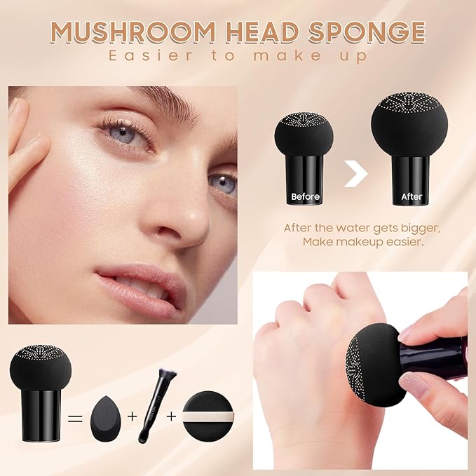 Air Cushion CC Cream Foundation - Mushroom Head BB Creams, Long Lasting Concealing Brightening, Moisturizer Face Cream,Facial Skin Care Makeup For All Skin Types (Nude)-VivaGrace Women