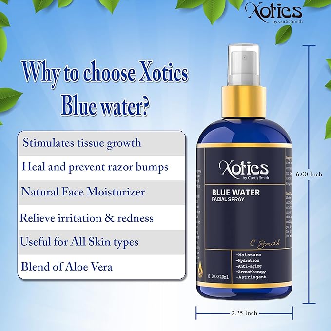 Xotics Blue Water Facial Spray - 8oz - Hydrating Face Mist with Aloe Vera - Refreshing Toner for Men & Women, Aftershave, Daily Moisturizing Splash for All Skin Types-VivaGrace Women