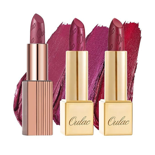 Oulac Metallic Puple Lipstick Set 3PCS, Comfortable Creamy Texture, Smooth No Grainy Feeling, Vegan & Gluten Free, Full-Coverage Lip Makeup, 3 X 4.3 g, 606+04+14-VivaGrace Women