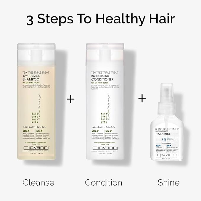 GIOVANNI Tea Tree Triple Treat Invigorating Shampoo & Conditioner Set - Cooling Peppermint, Eucalyptus, Rosemary, Helps Dry, Flaky Scalp, Salon Quality, Vegan, Cruelty Free, Paraben Free - 24 oz Each-VivaGrace Women