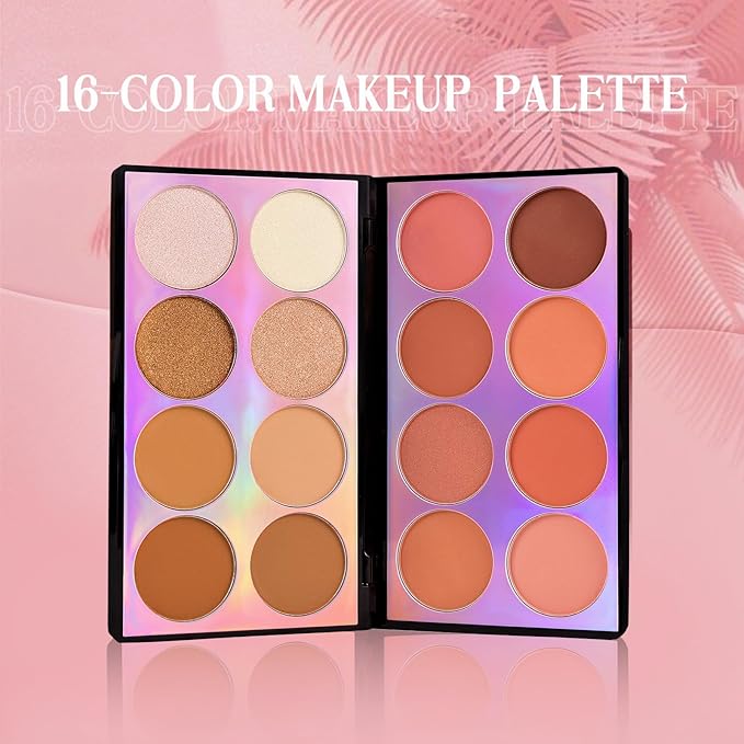 Coosa Blush Palette, Highlighter Contour Makeup Palette, Blush for Cheeks, All-In-One Bronzer Bright Shimmer Cosmetics Sets for Eyes, Lips & Cheeks-VivaGrace Women