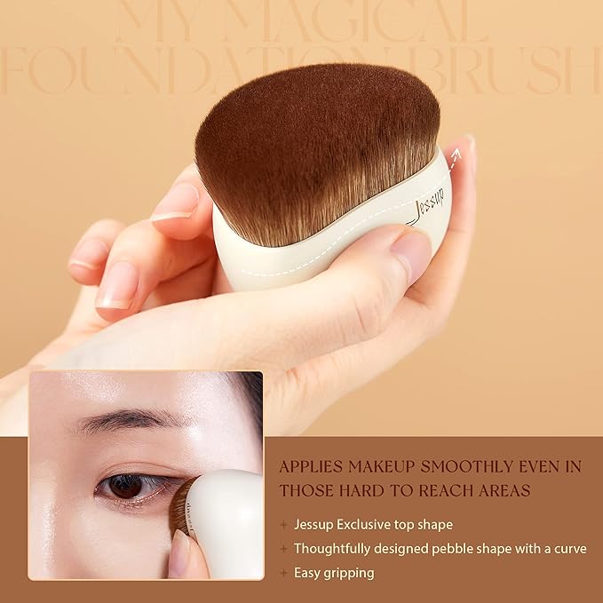 Jessup Makeup Brush, Foundation Brush Flat Top Kabuki Brush for Face Blush Liquid Powder Foundation Brush for Blending Buffing Stippling with Gift Box, Light Gray SF002-VivaGrace Women