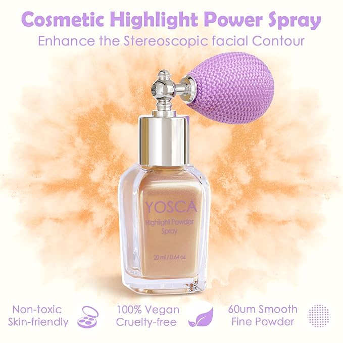 Highlighter Powder Spray, 20ML Cosmetic Grade High Gloss Body Shimmer Powder Fairy Dust Highlighter Sparkle Face Makeup Setting Magic Diamond Glitter Spray Shimmer Face Body Skin Hair Clothes-VivaGrace Women