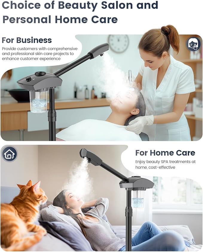 Kingsteam Professional Ozone Nano-Ionic Facial Steamer | Deep Cleansing Hydrating | Salon Home Spa Face Steamer | Pore Cleanser | 60-Min Timer | 360° Swivel | Esthetician Favorite Tool, Black-VivaGrace Women