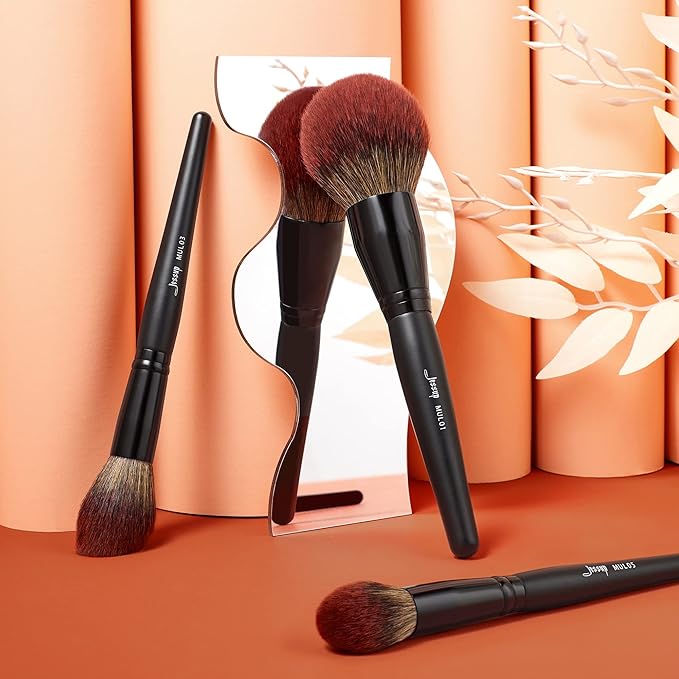 Jessup Large Face Makeup Brushes 3pcs, Premium Synthetic Powder Contour Highlighter Brush, Phantom Black T274-VivaGrace Women