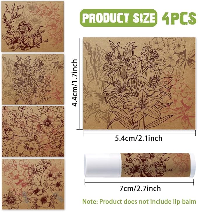 OLYCRAFT 100Pcs Self-Adhesive Lip Balm Tag Stickers 1.7x2.1 inch Waterproof Adhesive Label with Vintage Flower Rectangle Lipstick Tag Sticker for Lip Balm Container Tubes Lipstick Wrapping Decoration-VivaGrace Women