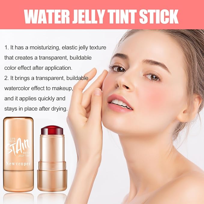 2pcs Jelly Blush Stick, Multi-purpose Lip and Cheek Colour Stick, Jelly Texture Waterproof, Moisturising and Long-lasting, Non-sticky, Create Watercolour Makeup Effect for Women and Girls 2#-VivaGrace Women