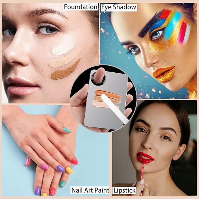 Picasso Makeup Spatula,Foundation Spatula,Foundation Palette,Make Up Spatula Tool,Mixing Nail Art Palette Beauty Skincare Cosmetic Spatula Makeup Tools,(Spatula+Palette+2 Pcs Powder Puff)-VivaGrace Women