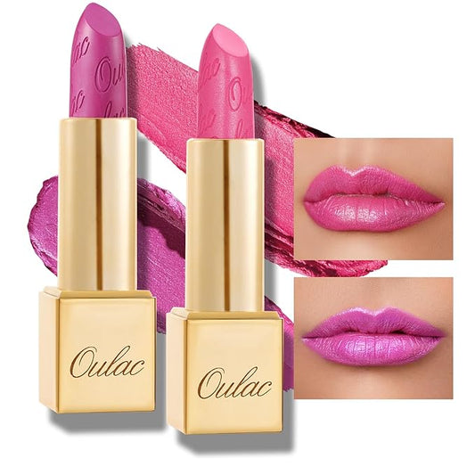 Oulac Metallic Fuchsia & Pink Lipstick Set - 2PCS Vegan Lightweight Hydrating Formula with High Impact Lip Color for Full Coverage Lip Makeup, Christmas Gifts for Women, 15+17-VivaGrace Women