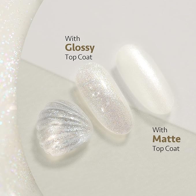 GAOY Shimmer Gel Nail Polish, 16ml Translucent Jelly Glitter Gel Polish, Soak Off UV Gel for Nail Art DIY at Home, 1608 Pearl White