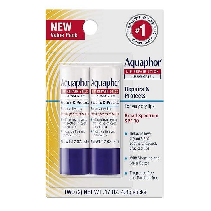 Aquaphor Lip Repair, Moisturizing Lip Balm Set, Soothes Dry Chapped Lips, Lip Repair Stick, 0.17 Oz (Pack of 2) + Lip Repair and Protect Stick, Lip Balm with Sunscreen SPF 30, 0.17 Oz (Pack of 2)-VivaGrace Women