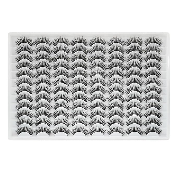 False Eyelashes 48 Pairs Faux Mink Lashes 14mm Wispy Lashes 3D Fluffy Cat Eye Lashes Pack Bulk Wholesale Strip Lashes(style 48-020)-VivaGrace Women