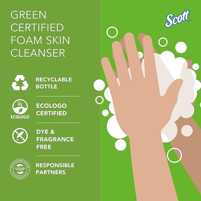 Scott Professional Green Certified Foam Hand Soap (91591), 1.2 L, Foaming, Clear, No Fragrance Added, Ecologo, NSF E-1 Rated, Automatic Refills (2 Bottles)