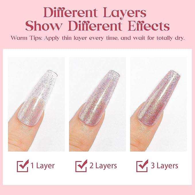 MIZHSE Quick Dry Nail Polish, Glitter Pink Nail Polish Non Gel Air Drying Fast, 15 ml Regular Sparkle Shimmery Oil-based Glitter Nail Lacquer Full Coverage Nail Art Manicure DIY Home