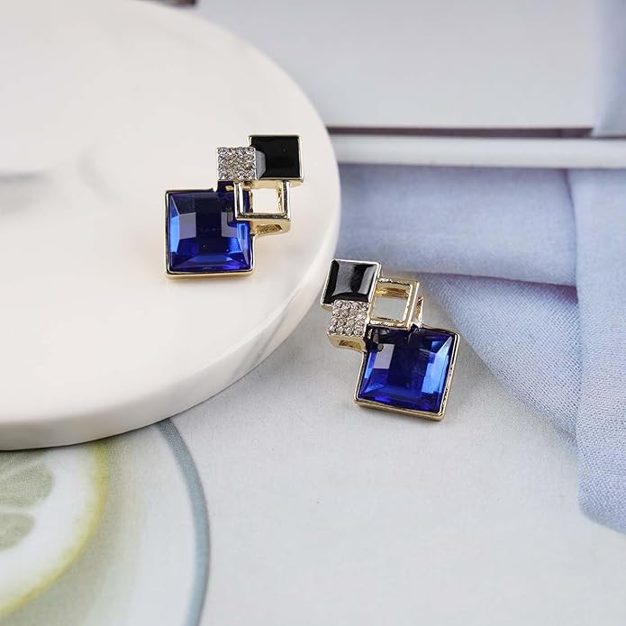 Vintage Crystal Square Drop Earrings Black Square Stud Earrings Gold Hollow Square Dangle Earrings Black Onyx Square Earrings Jewelry for Women-VivaGrace Women