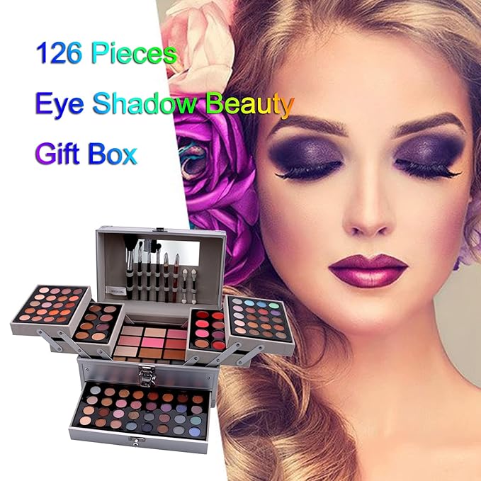 All-in-One Makeup Gift Set Carry All Makeup Kit Women Full Kit With Makeup Bag Lipgloss Lipstick Concealer Blush Foundation Face Powder Eyeshadow Palette Cosmetic Palette #8-VivaGrace Women