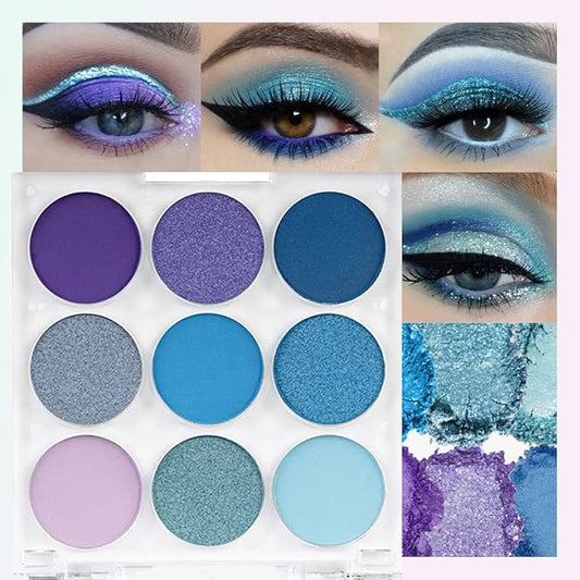 9 Colors Shimmer Matte Blue Eyeshadow Palette.Highly Pigmented Light Blue Eyeshadow Dark Blue Eye shadow Paleta.Blendability Shiny Matte Blue Makeup Powder Palet.paleta de sombras de ojos azul-VivaGrace Women