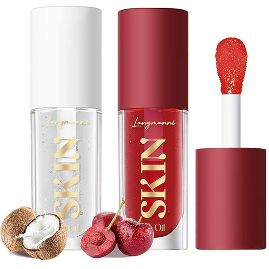 LANGMANNI Moisturizing Lip Oil,No-Sticky Lip Gloss Lip Balm Lip Care,Fruit Flavoured Lip Oil For Dry Lip's Moisturizing Hydrating And Nourishing ((Cherry+Coco))-VivaGrace Women