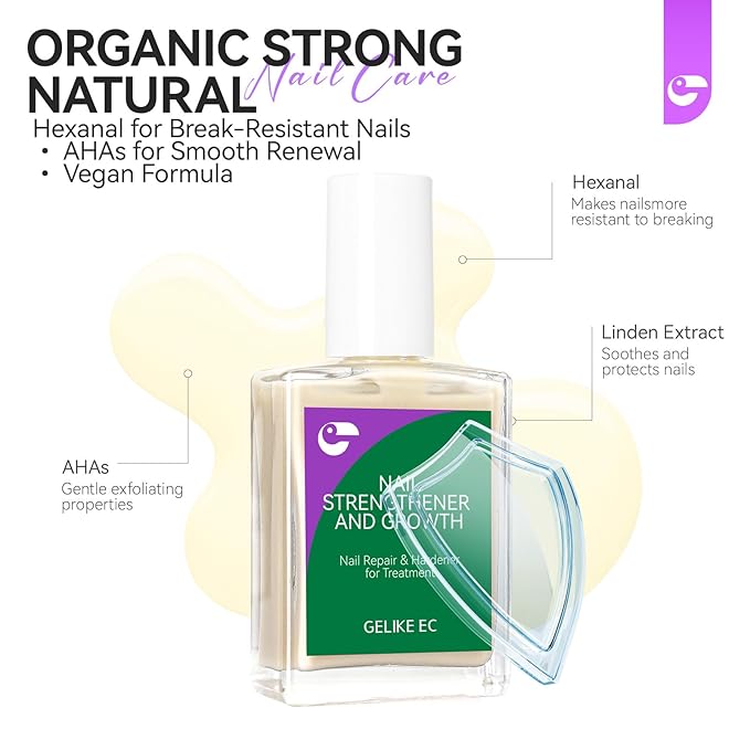 Nail & Toes Polish Strengthener and Growth: Apricot 15ml Gelike EC 6 in 1 Natural Nail Hardener Extra Strong and Growth - Long Lasting Nail Repair for Damaged Nails - For Daily Work Home Salon