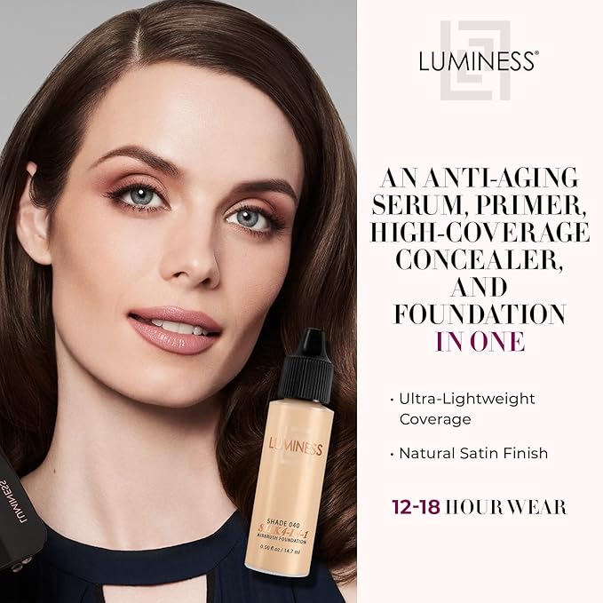 Luminess Air Silk 4-In-1 Airbrush Foundation- Foundation, Shade 040 (.5 Fl Oz) - Sheer to Medium Coverage - Anti-Aging Formula Hydrates and Moisturizes - Professional Makeup Kit for Cordless Air Brush-VivaGrace Women