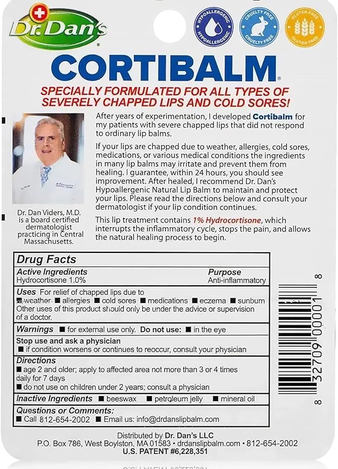 Dr. Dan's Cortibalm - 2 Pack - for Dry Cracked Lips - Healing Lip Balm for Severely Chapped Lips - Designed for Men, Women and Children-VivaGrace Women