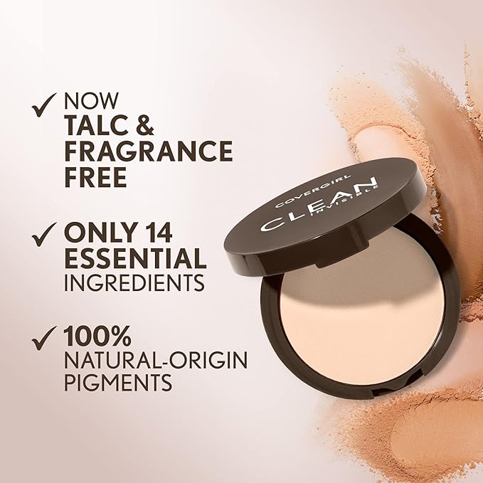 Covergirl Clean Invisible Pressed Powder, Lightweight, Breathable, Vegan Formula, Creamy Beige 150, 0.38oz-VivaGrace Women