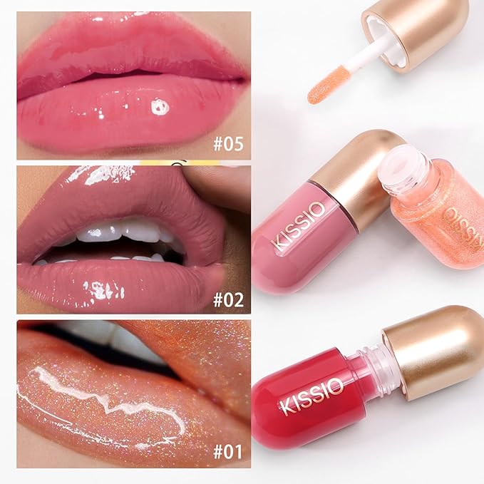 KISSIO Lip Plumper,Color Lip Plumper Gloss,Shimmer,Lip Enhancer,Plant Extracts Plumping Lip Serum,Moisturizing Lip Gloss for Fuller Lips and Hydrated Beauty Lips 5.5ml (01 Lemonade)-VivaGrace Women