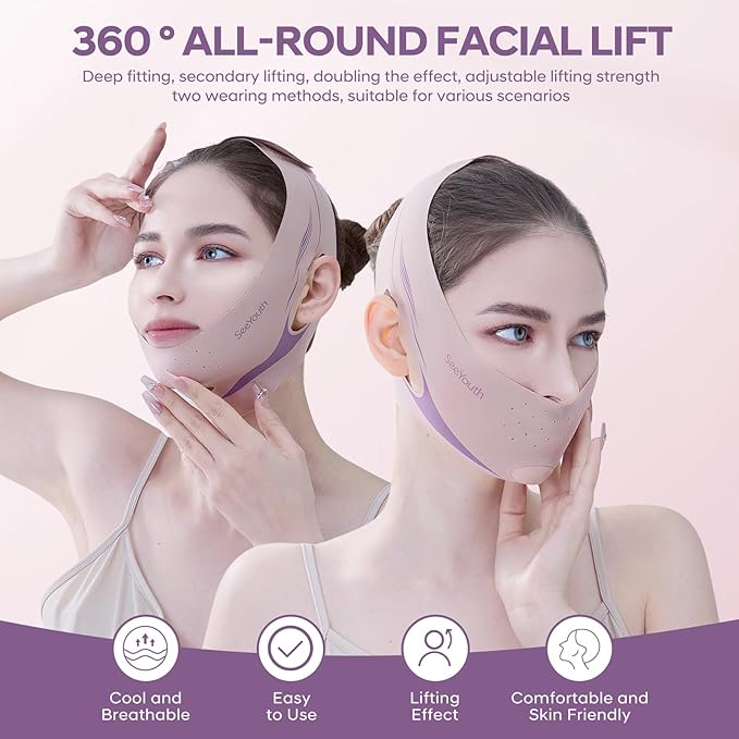 V Line Lifting Mask Chin strap for sleeping, Reusable Face Slimming Strap, V Line Mask, Face Lift Prevent Sagging, V Line Lifting Mask for Women,Jaw Exerciser,Pink-VivaGrace Women