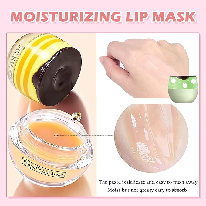 Bee Lip Balm Honey Pot,Watermelon Lip Sleeping Mask Hydrating Prevention Dry and Cracked Lip Scrubs Exfoliator Lip Care,Lip Mask Overnight Reduces Lip Lines (Apple Lime)-VivaGrace Women