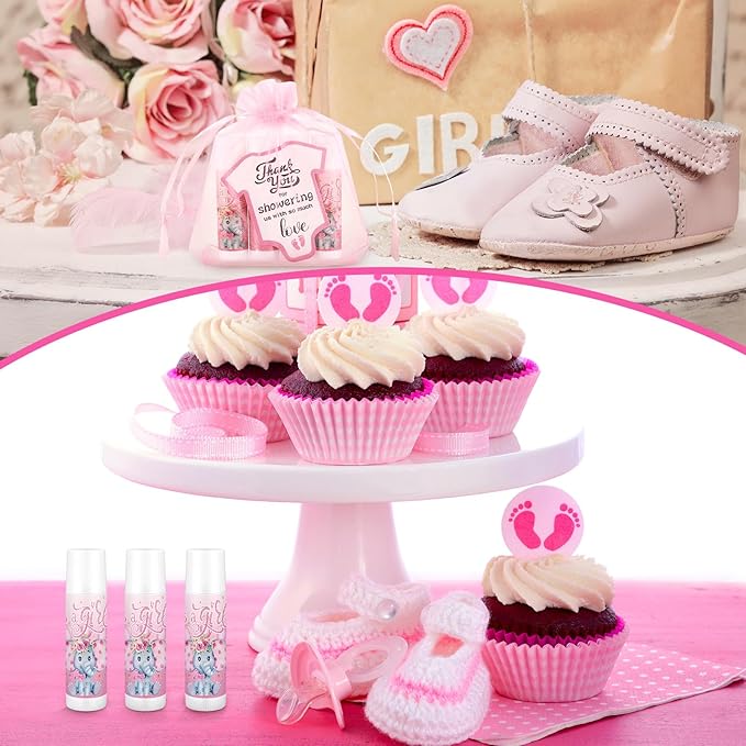 Demissle 50 Pcs Baby Shower Lip Balm Gift Set with 100 Pcs Organza Bags Baby Shower Party Favor for Guest Thank You Tag Rope Baby Shower Party Decoration Gender Reveal Souvenirs(Elephant)-VivaGrace Women