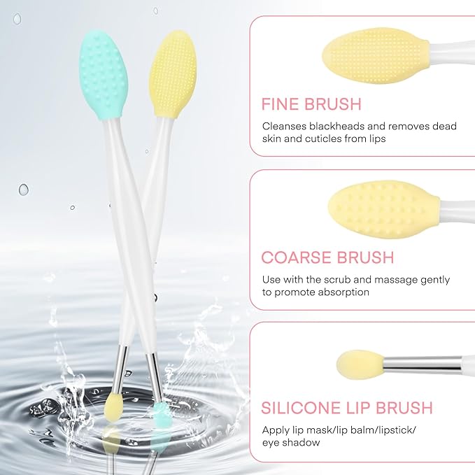 Unaone Lip Scrub Brush - 3 PCS Dual-ended Lip Scrubber Exfoliator and Silicone Lip Brush, 3-in-1 Silicone Lip Scrub Tool Lip Mask Applicator, Gentle Exfoliator & Applicator for Soft-VivaGrace Women