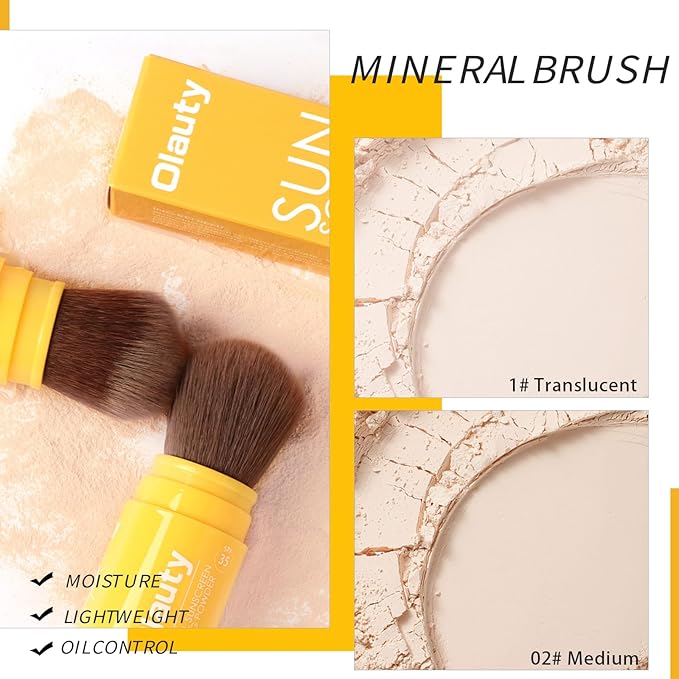 Mineral Sunscreen Setting Powder, SPF 35, Translucent Setting Brush Powder for Face, Long Lasting Oil Control Matte Loose Powder, Lightweight, Breathable (02# Medium)-VivaGrace Women