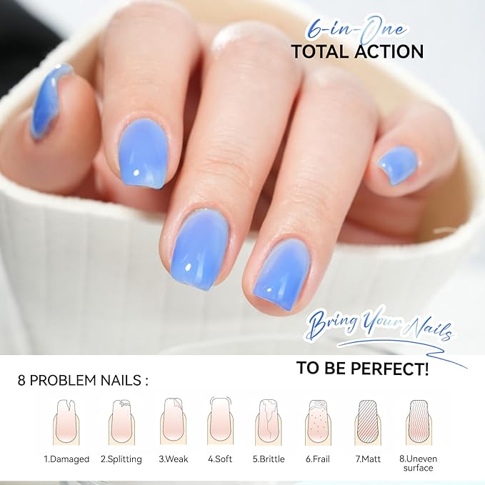 gelike ec Protein Nail Polish Strengthener and Growth: Azure Blue 15ml 6 in 1 Natural Nail Strengthener for Damaged Nails - Long Lasting Nail Hardener and Strengthener - For Daily Home Salon