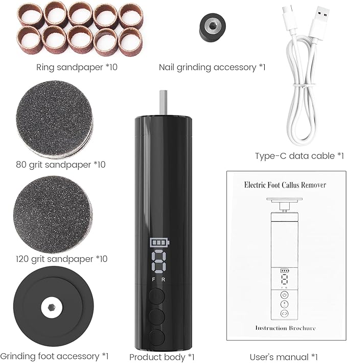 Electric Callus Remover for Feet, Rechargeable Professional Electronic Foot File Nail Grinder,9 Adjustable Speed Foot Sander Scrubber Pedicure Tool for Dry Dead Skin with Sandpaper Discs (Black)-VivaGrace Women