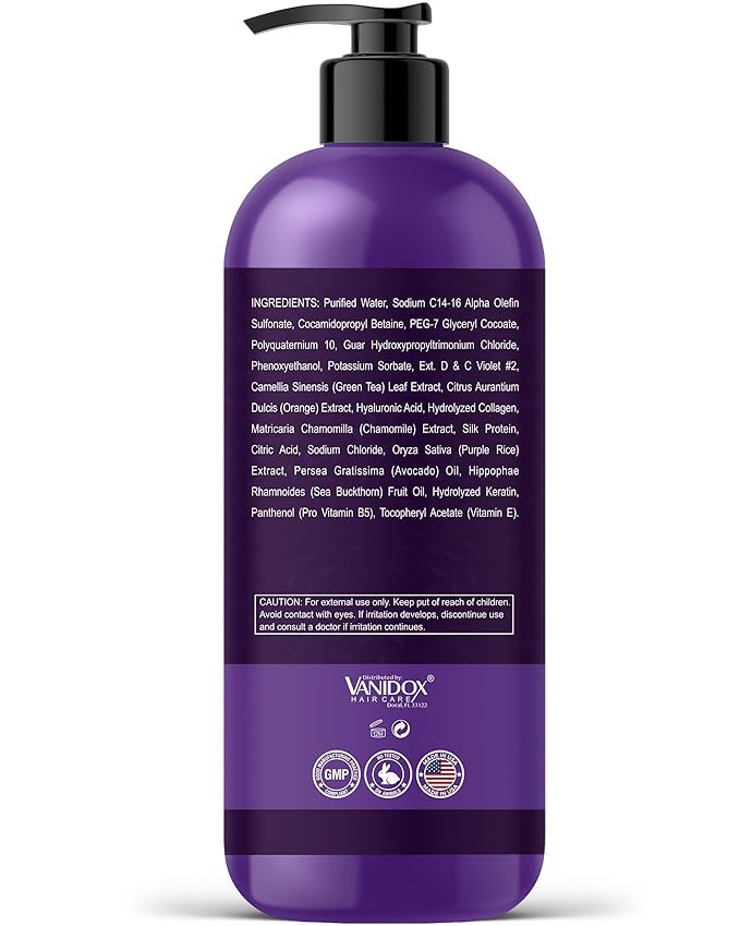 Sulfate Free Brass Toning Purple Shampoo for Blondes, Brown Highlighted, or Bleached Hair, Infused with Purple Rice Extract, Hyaluronic Acid, Vitamin E, and Chamomile Extract (16 fl oz)-VivaGrace Women