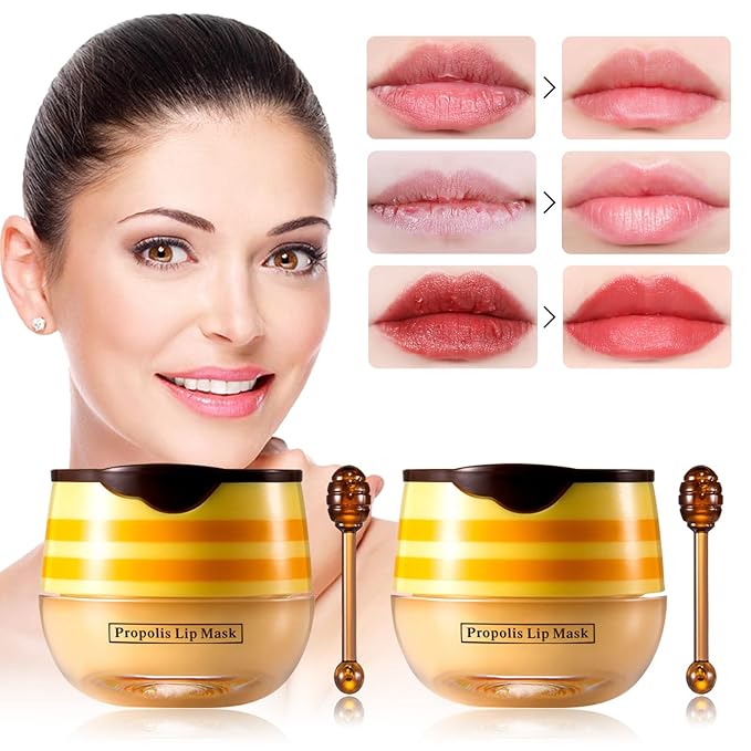 2 PCS Bee Honey Lip Balm Honey Pot, Bee Honey Lip Mask, Reduces Lip Lines, Hydrate & Moisturizing Lip Skin Care, Prevention Dry Cracked Lips, Bee Honey Lip Balm for Lip Repair Treatment-VivaGrace Women