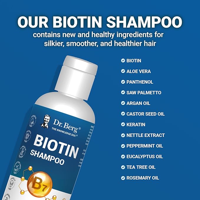 Dr. Berg Biotin Shampoo for Men & Women (Improved High-Performance Formula) - Independently Tested & Certified Paraben- Sulfate- & Silicone-Free - Infused w/Biotin, Argan Oil & Botanicals - 8 Fl oz-VivaGrace Women