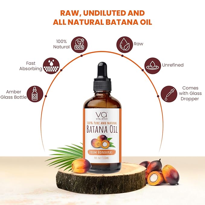 Batana Oil-Hair Growth Oil-4 Fl Oz-Glass Bottle-Cold Pressed-100% Raw-Dr Sebi Recommended-Essential Nutrients-For Women & Men-VivaGrace Women
