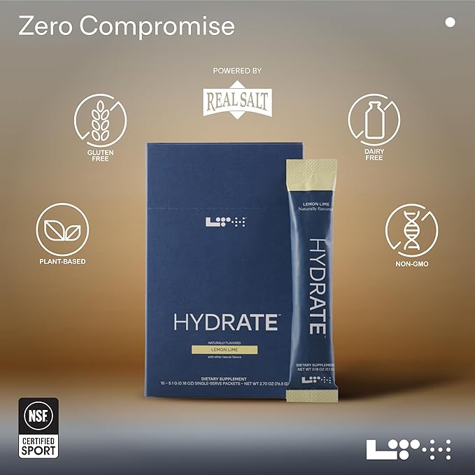 LTH Hydrate Hydration Mix - Trusted by Life Time Fitness Members - NSF Certified for Sport - Electrolyte Powder - Plant-Based, Non-GMO, Gluten Free - 15 Single-Serve Packets (Lemon Lime)-VivaGrace Women