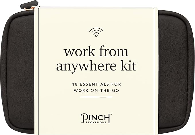 Pinch Provisions Work from Anywhere Kit, Includes 18 Essentials to Help You Stay on Task, Must-Have Essentials, Compact Multi-Functional Vegan Leather Pouch, Black-VivaGrace Women