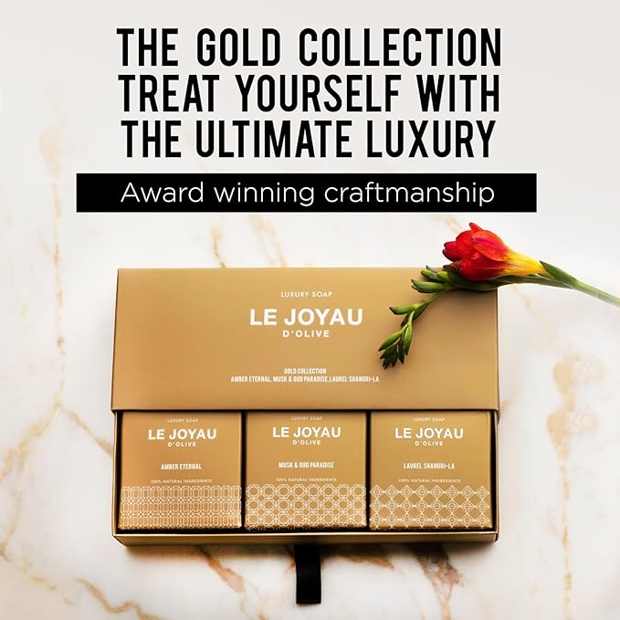 THE GOLD COLLECTION from Le Joyau d’Olive | All Natural | Chemical-Free 5 month cured Soap | Twice Milled & Infused with Essential Oils | For Face and Body |Handcrafted Following Ancestral Technique