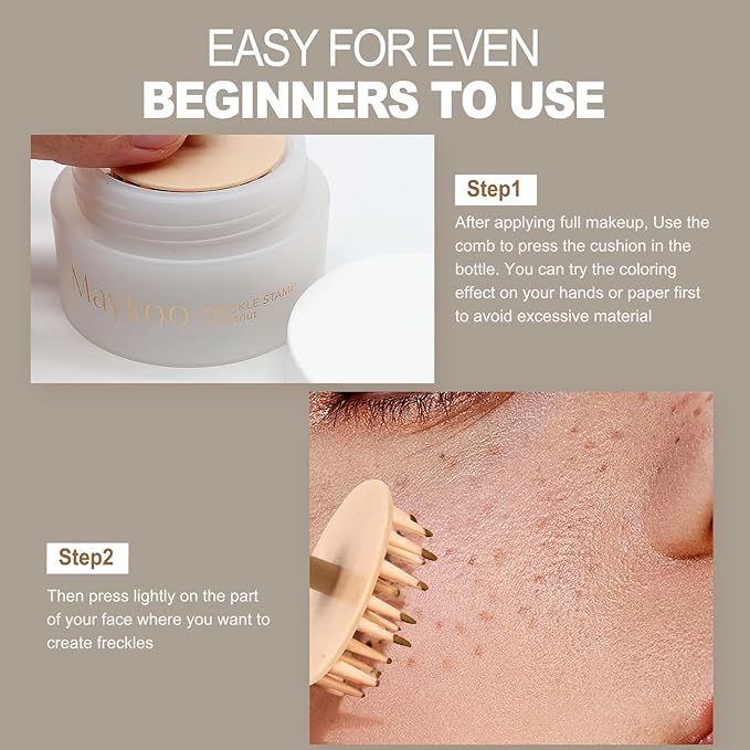 Freckle Stamp Natural Like Freckle Pen Makeup Fake Freckles Cushion Waterproof Long Lasting Quick Dry, Get Sun-kissed Stars Makeup Freckle in One Press, Chestnut, 15g-VivaGrace Women