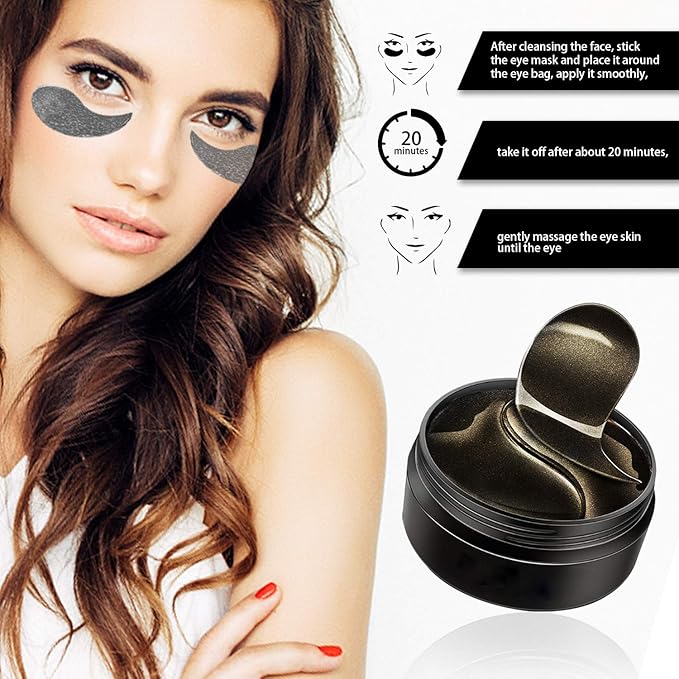 Under Eye Patches, Eye Mask Black Pearl, Puffy Eyes Dark Circles Brighten Treatments, 60PCS Collagen Under Gel Pad for Lighten Wrinkles Anti-Aging, Fine Lines Eye Bags Women Men-VivaGrace Women