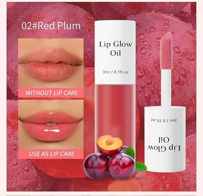 Plumping Lip Oil, Long Lasting Hydrating Lip Stain Lip Balm Revitalizing, Transparent and Tinting Lip Care Oil for Dry Lip (Red Plum)-VivaGrace Women