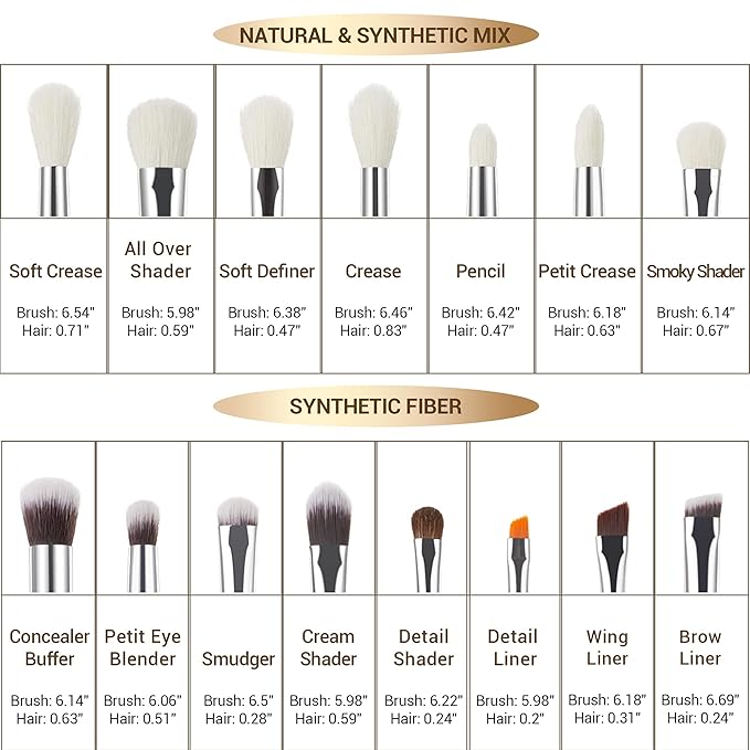 Jessup Small Eye Makeup Brush Set Professional 15pcs White/Silver Premium Natural-synthetic Eye Shadow Blending Concealer Eye & Brow Liner Brushes, T237-VivaGrace Women