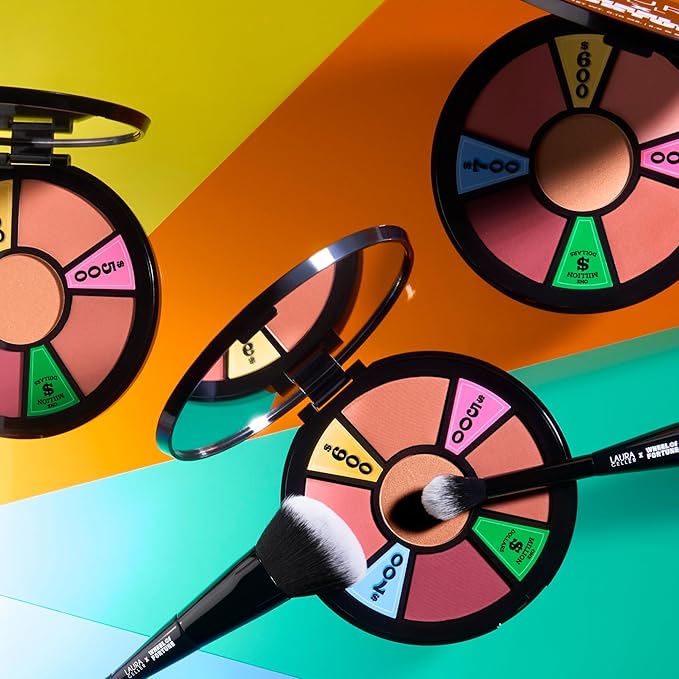 LAURA GELLER NEW YORK Wheel fo Fortune Eye and Cheek Palette Kit - Prizewinnig Eyes Eyeshadow Palette + Face the Day Blush Palette + Dual-Ended Brush-VivaGrace Women