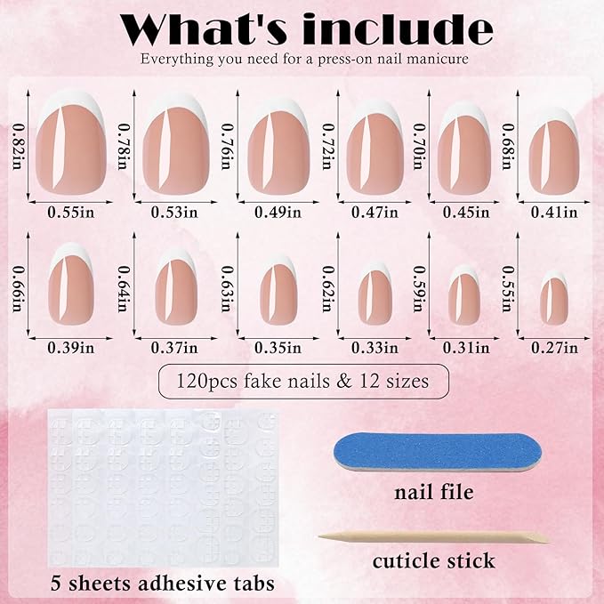 AddFavor French Tip Press on Nails Short Oval Fake Nails, 120pcs Brown French Tips Nails Press on Almond Nude False Acrylic Nails for Women and Girls