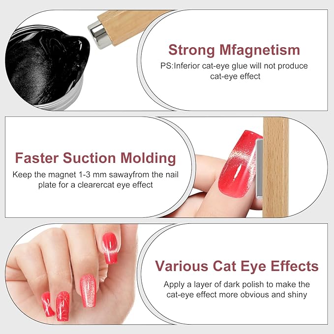 3 in 1 Nail Magnet, Multifunctional Cat Eye Gel Nail Polish Magnet with Octagonal Mahogany Shell Protective Cover for Cat Eye Nail Art Design (Original Wood)